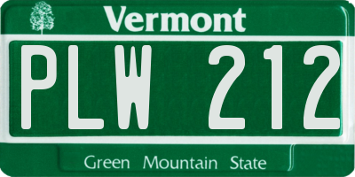 VT license plate PLW212