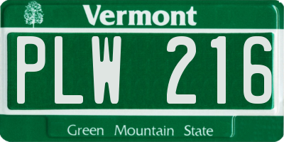 VT license plate PLW216