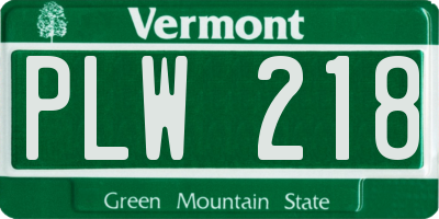 VT license plate PLW218