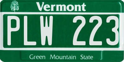VT license plate PLW223