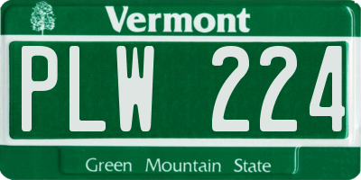 VT license plate PLW224