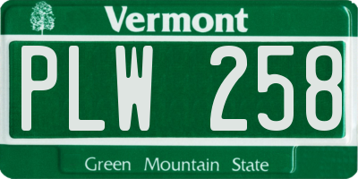 VT license plate PLW258