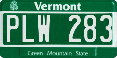 VT license plate PLW283