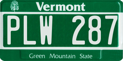 VT license plate PLW287
