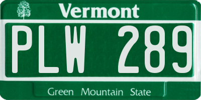 VT license plate PLW289