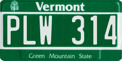 VT license plate PLW314