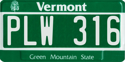 VT license plate PLW316