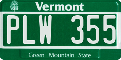 VT license plate PLW355