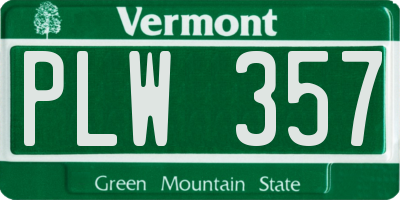 VT license plate PLW357