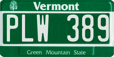 VT license plate PLW389