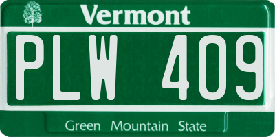 VT license plate PLW409