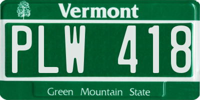 VT license plate PLW418