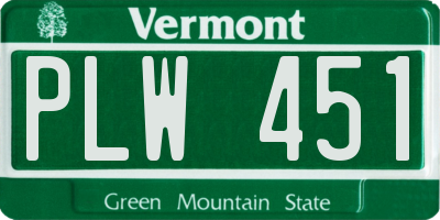 VT license plate PLW451