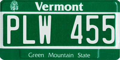 VT license plate PLW455
