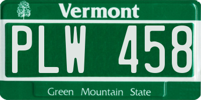 VT license plate PLW458