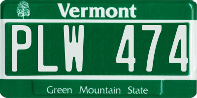 VT license plate PLW474