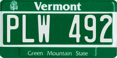 VT license plate PLW492