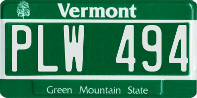 VT license plate PLW494