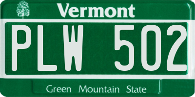 VT license plate PLW502