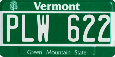 VT license plate PLW622