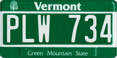 VT license plate PLW734