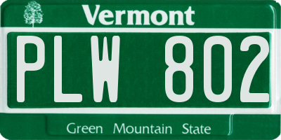 VT license plate PLW802