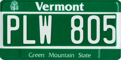 VT license plate PLW805