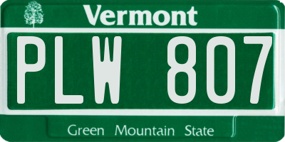 VT license plate PLW807