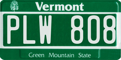 VT license plate PLW808