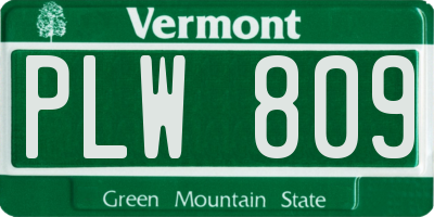 VT license plate PLW809