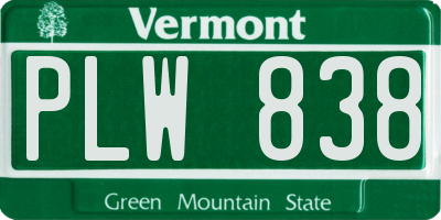VT license plate PLW838