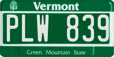 VT license plate PLW839