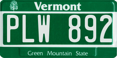 VT license plate PLW892