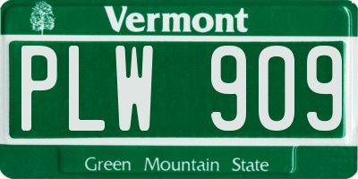 VT license plate PLW909