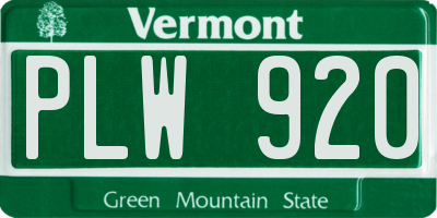 VT license plate PLW920