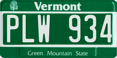 VT license plate PLW934