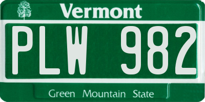 VT license plate PLW982