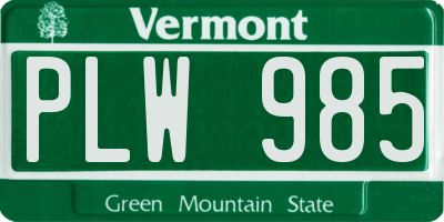 VT license plate PLW985