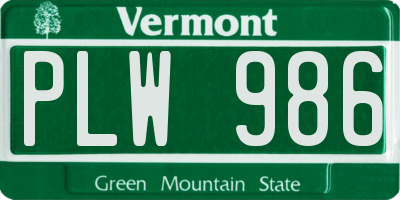 VT license plate PLW986