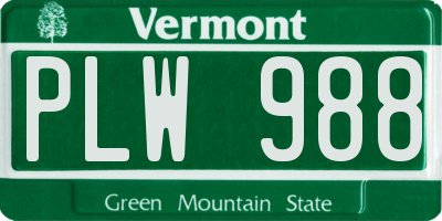VT license plate PLW988