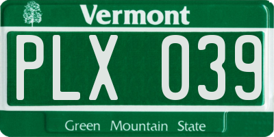 VT license plate PLX039