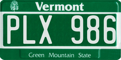 VT license plate PLX986