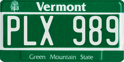 VT license plate PLX989