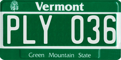 VT license plate PLY036