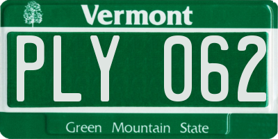 VT license plate PLY062
