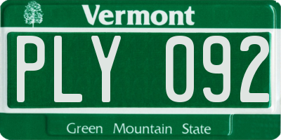 VT license plate PLY092