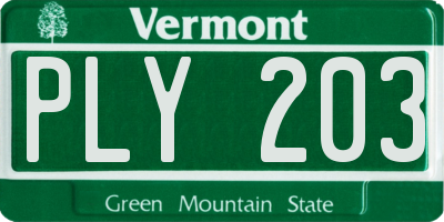 VT license plate PLY203