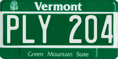 VT license plate PLY204