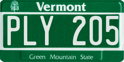 VT license plate PLY205