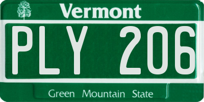 VT license plate PLY206